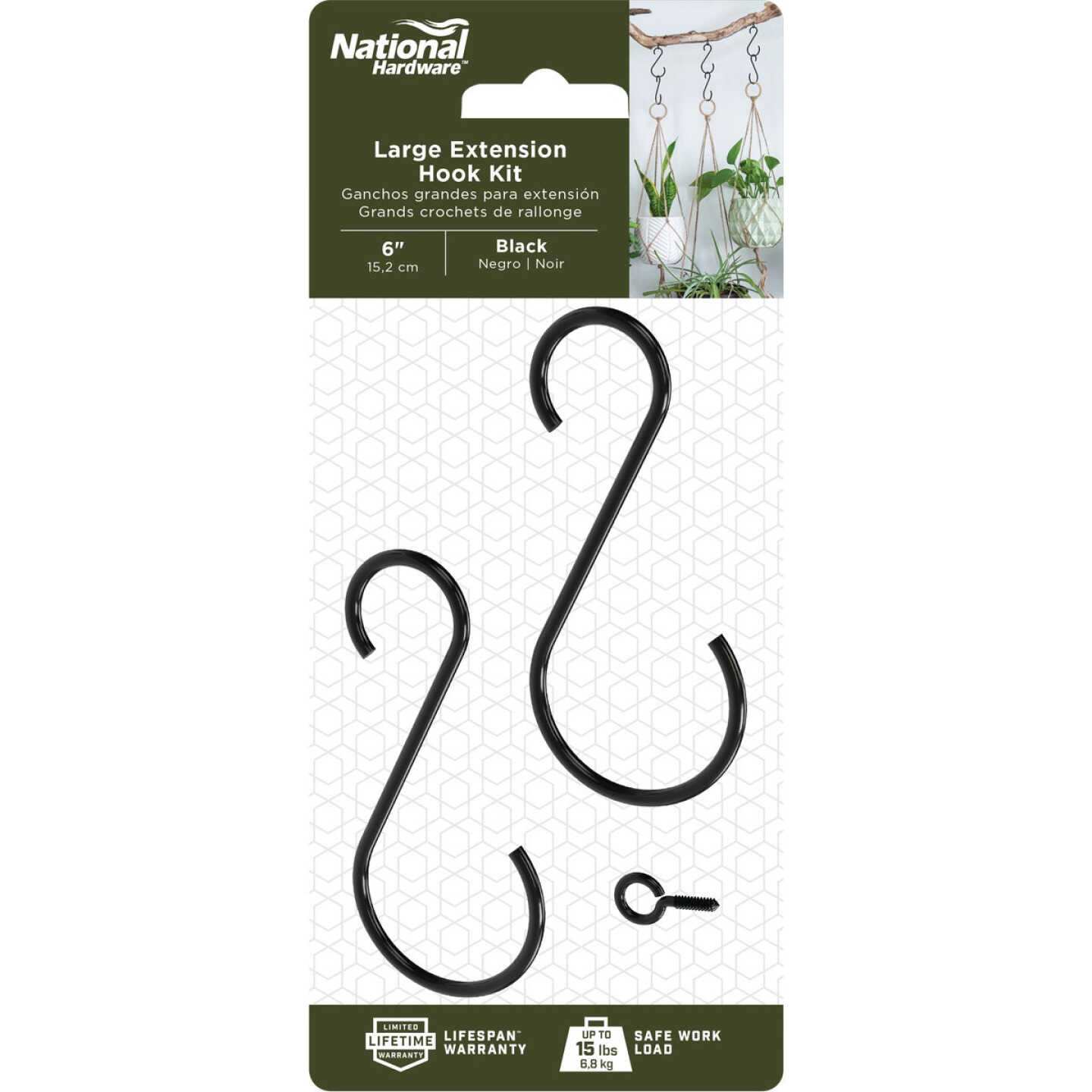 National Hardware 6 In. Black Steel Extension Hook Kit Image 2