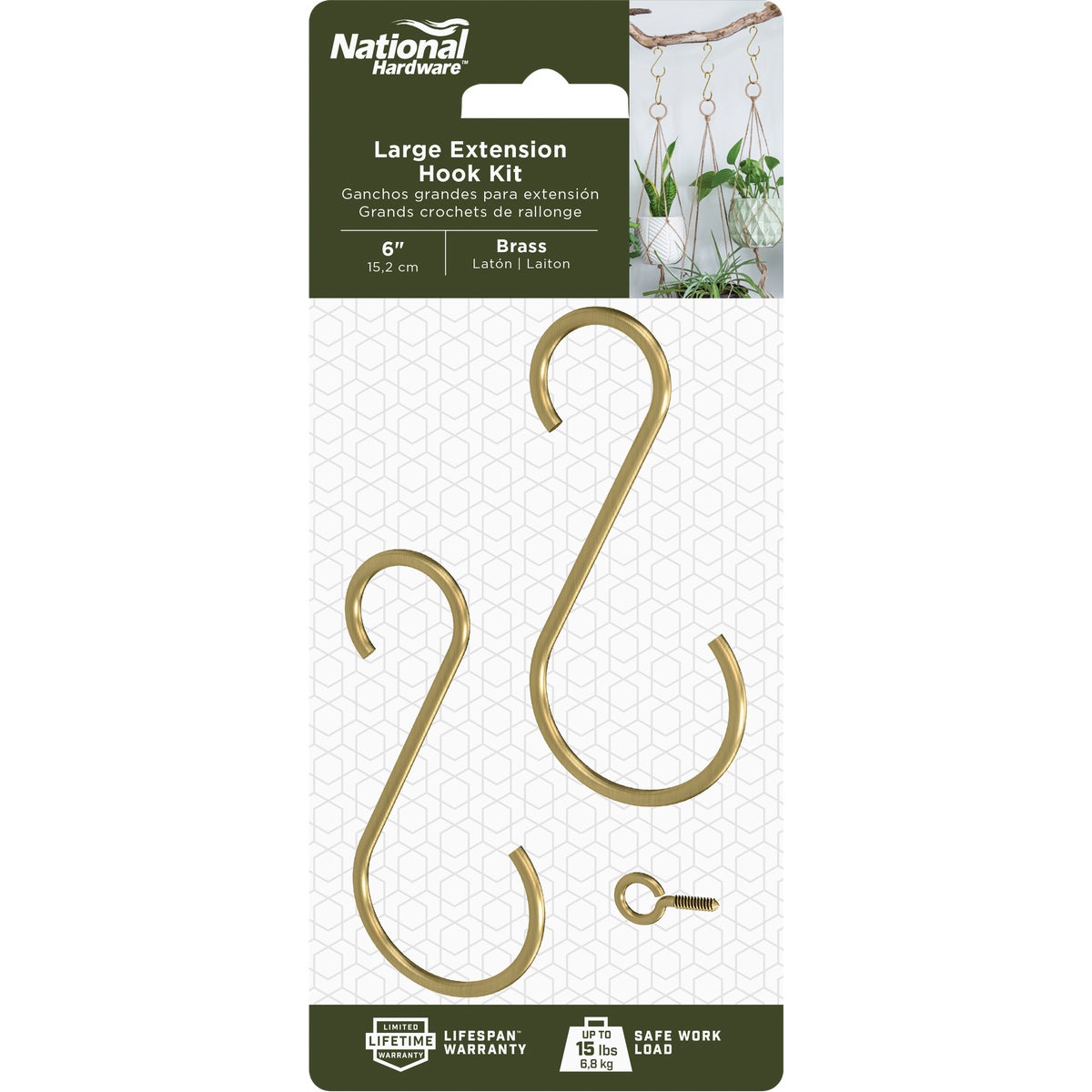 National Hardware 6 In. Brass Steel Extension Hook Kit Image 2