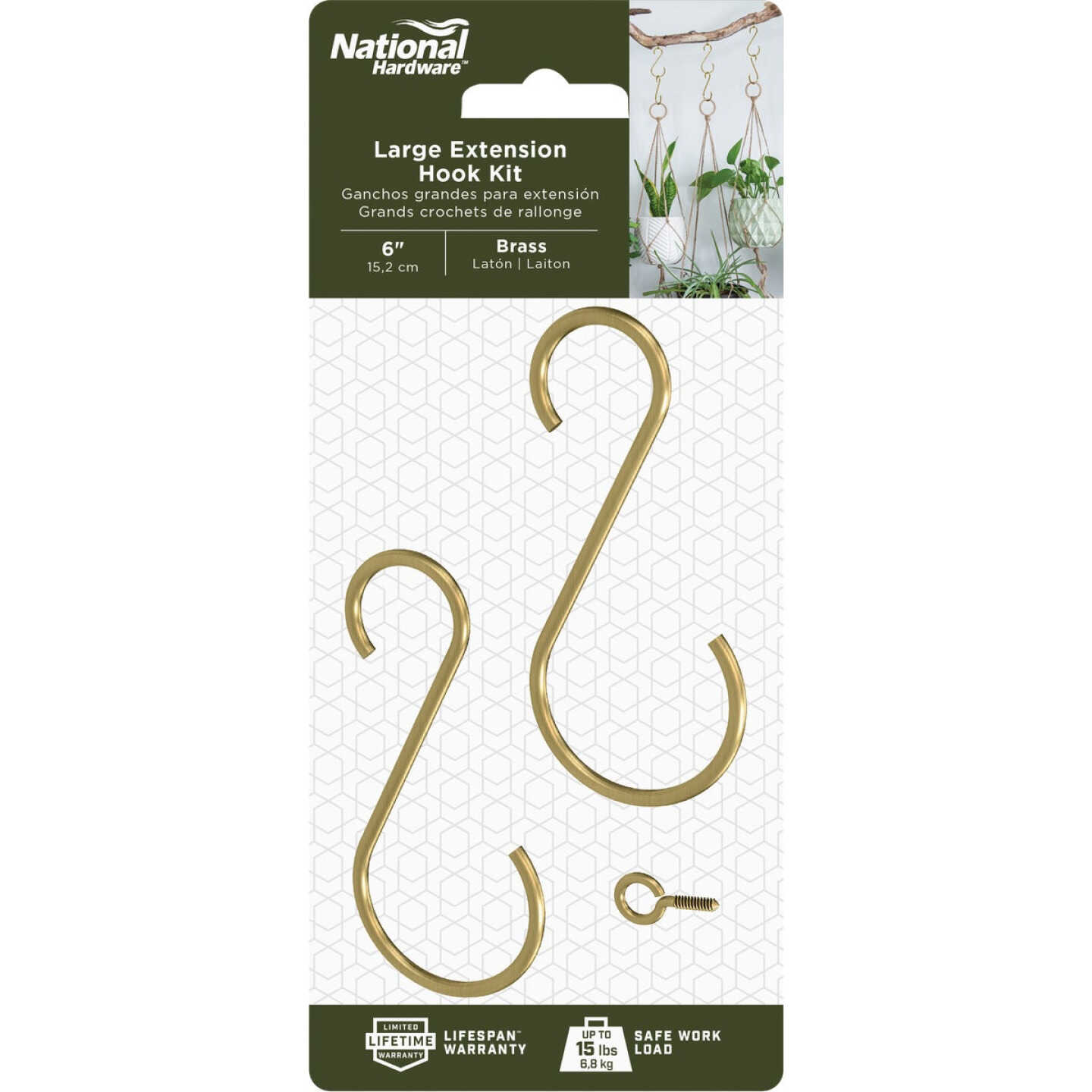 National Hardware 6 In. Brass Steel Extension Hook Kit Image 2