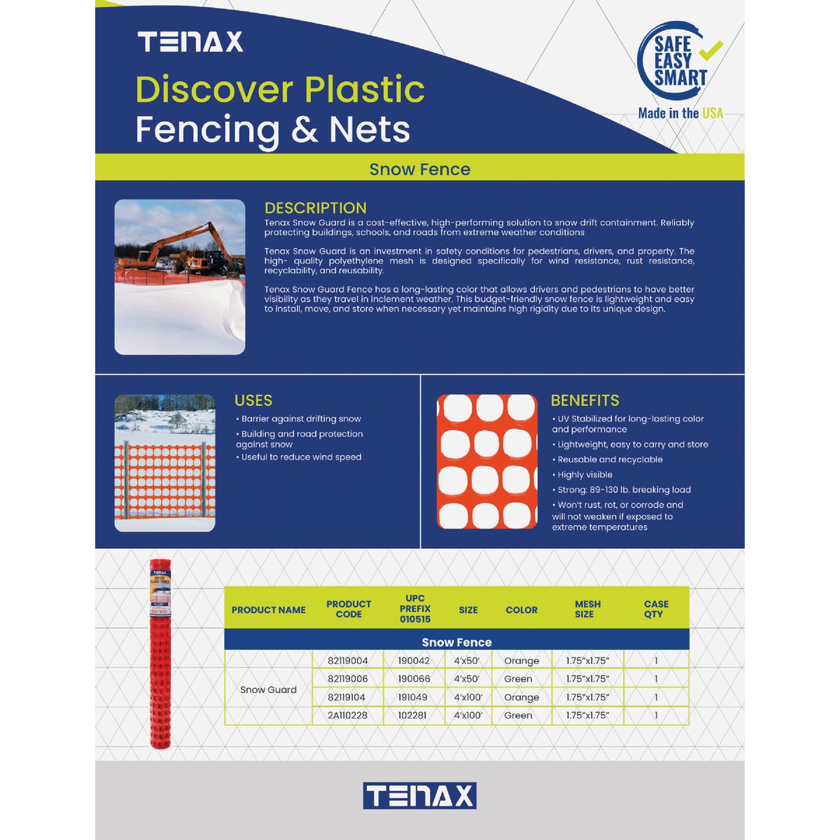 Tenax Sno-Guard 4 Ft. H. x 50 Ft. L. Polyethylene Snow Safety Fence, Green Image 3