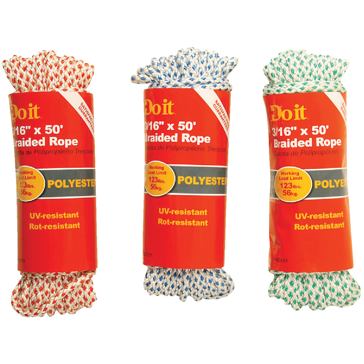 Do it Best 3/16 In. x 50 Ft. Assorted Colors Diamond Braided Polyester Packaged Rope