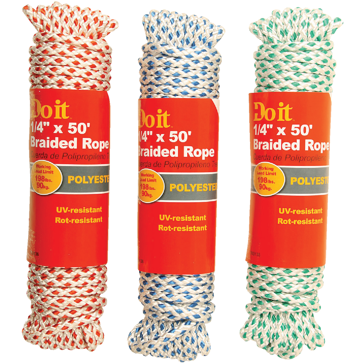 Do it Best 1/4 In. x 50 Ft. Assorted Colors Diamond Braided Polyester Packaged Rope