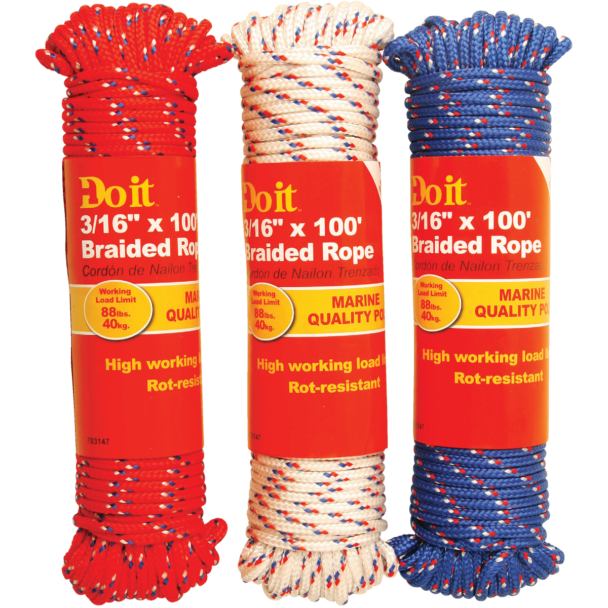 Do it Best 3/16 In. x 100 Ft. Assorted Colors Diamond Braided Polypropylene Packaged Rope