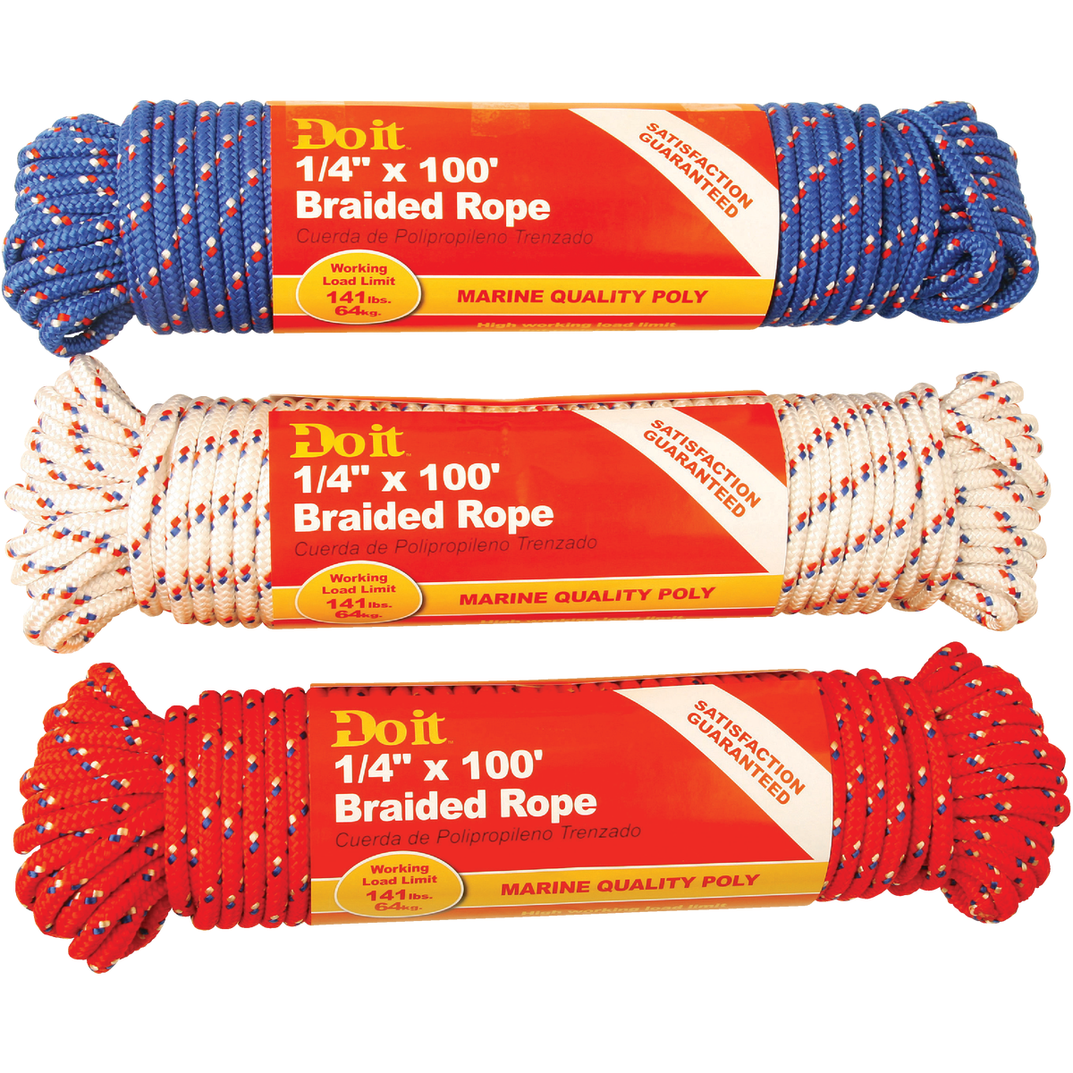 Do it Best 1/4 In. x 100 Ft. Assorted Colors Diamond Braided Polypropylene Packaged Rope