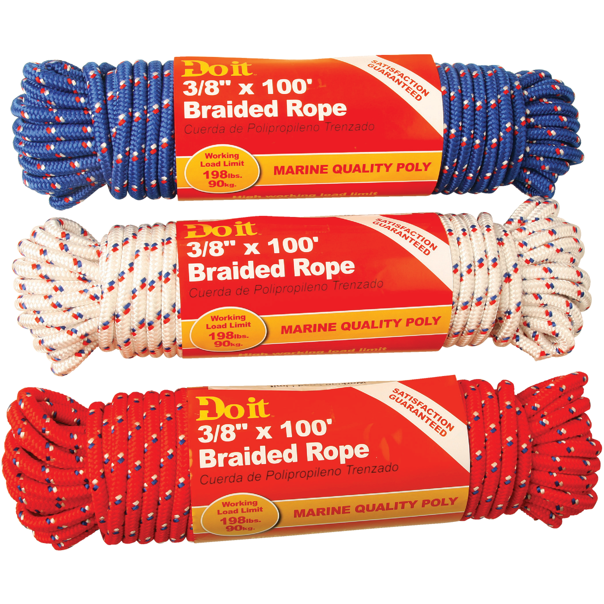 Do it Best 3/8 In. x 100 Ft. Assorted Colors Diamond Braided Polypropylene Packaged Rope