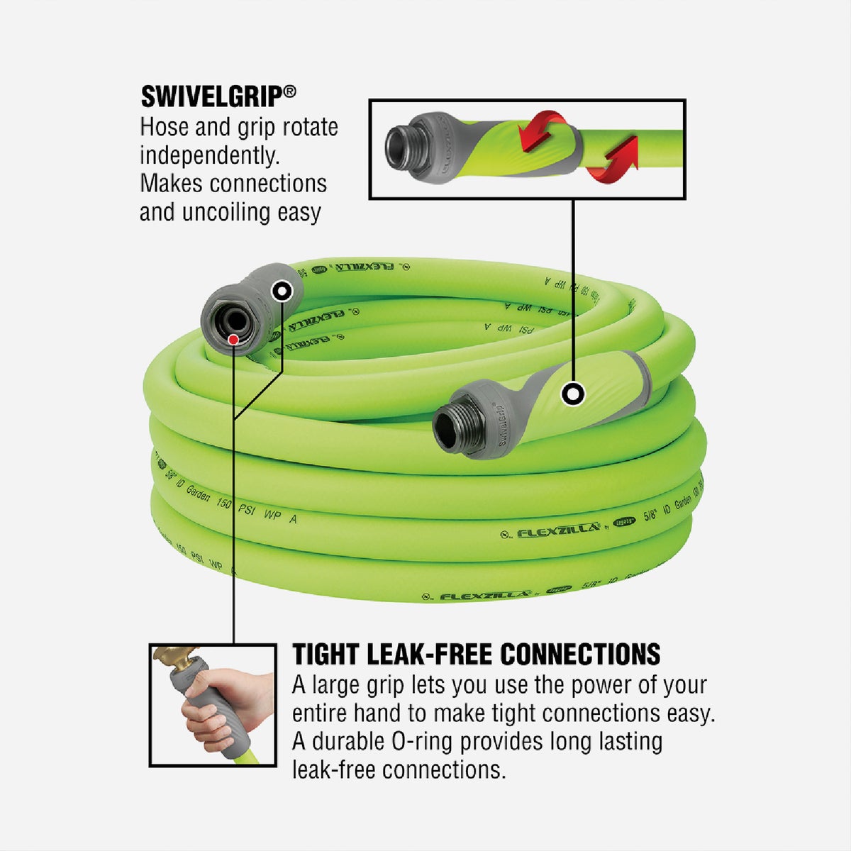 Flexzilla 5/8 In. Dia. x 50 Ft. L. Drinking Water Safe Garden Hose with SwivelGrip Connections Image 2