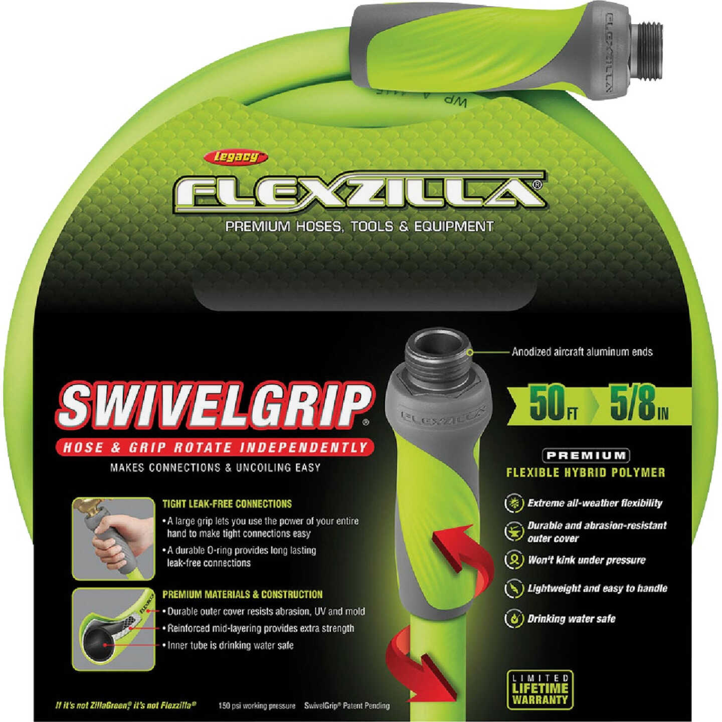 Flexzilla 5/8 In. Dia. x 50 Ft. L. Drinking Water Safe Garden Hose with SwivelGrip Connections Image 7