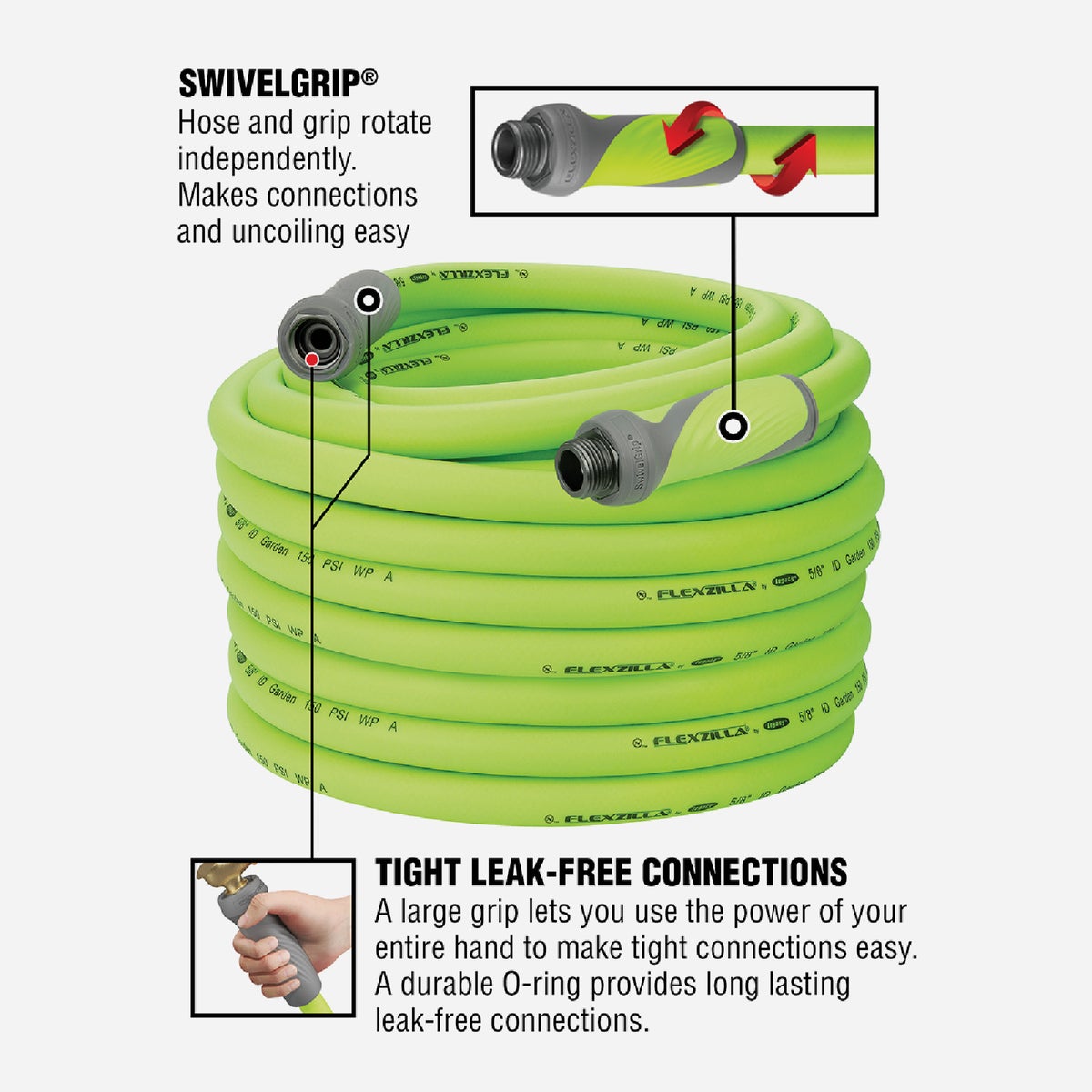 Flexzilla 5/8 In. Dia. x 100 Ft. L. Drinking Water Safe Garden Hose with SwivelGrip Connections Image 2