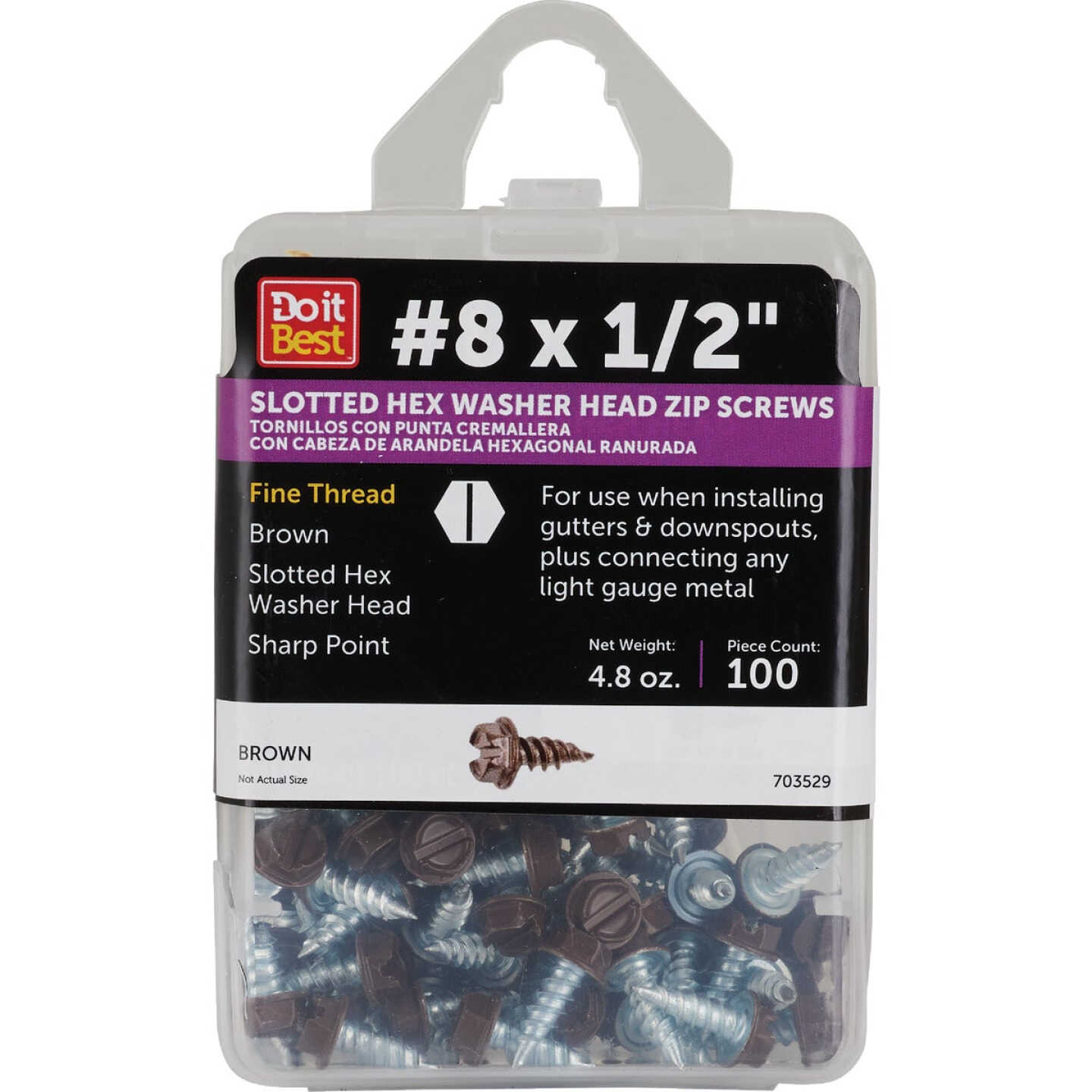 Do it #8 x 1/2 In. Brown Slotted Hex Washer Head Screw (100-Count) Image 1