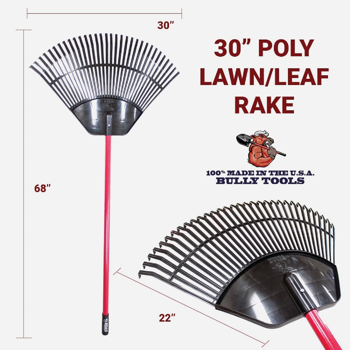 Bully Tools 30 In. Lawn / Leaf Rake with Fiberglass Handle Image 2