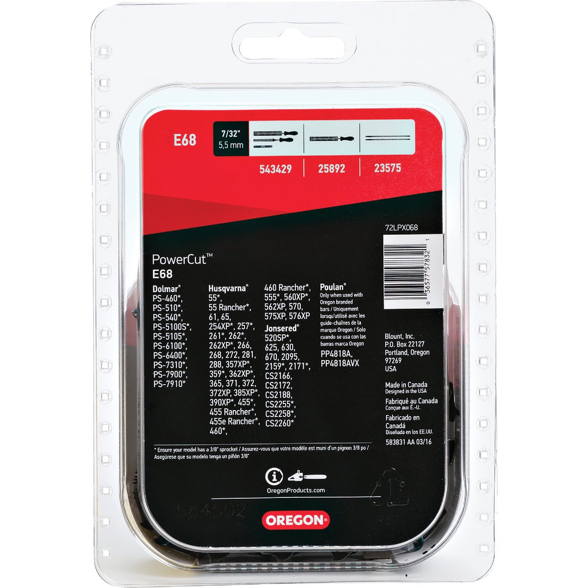 Oregon E68 PowerCut Saw Chain for 18in. Bar - 68 Drive Links - fits Husqvarna, Jonsered, Poulan, Efco, Makita and others Image 6