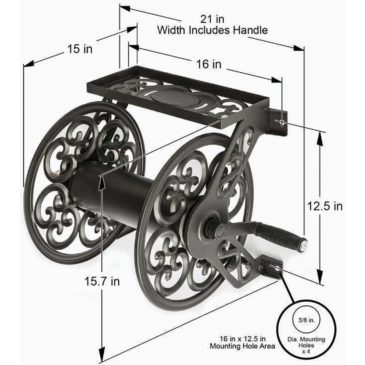 Liberty Garden 125 Ft. x 5/8 In. Bronze Steel Hose Reel Image 2