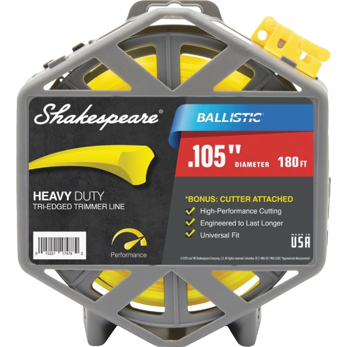 Shakespeare Ballistic 0.105 In.x 180 Ft. Tri-Edged Trimmer Line With Cutter