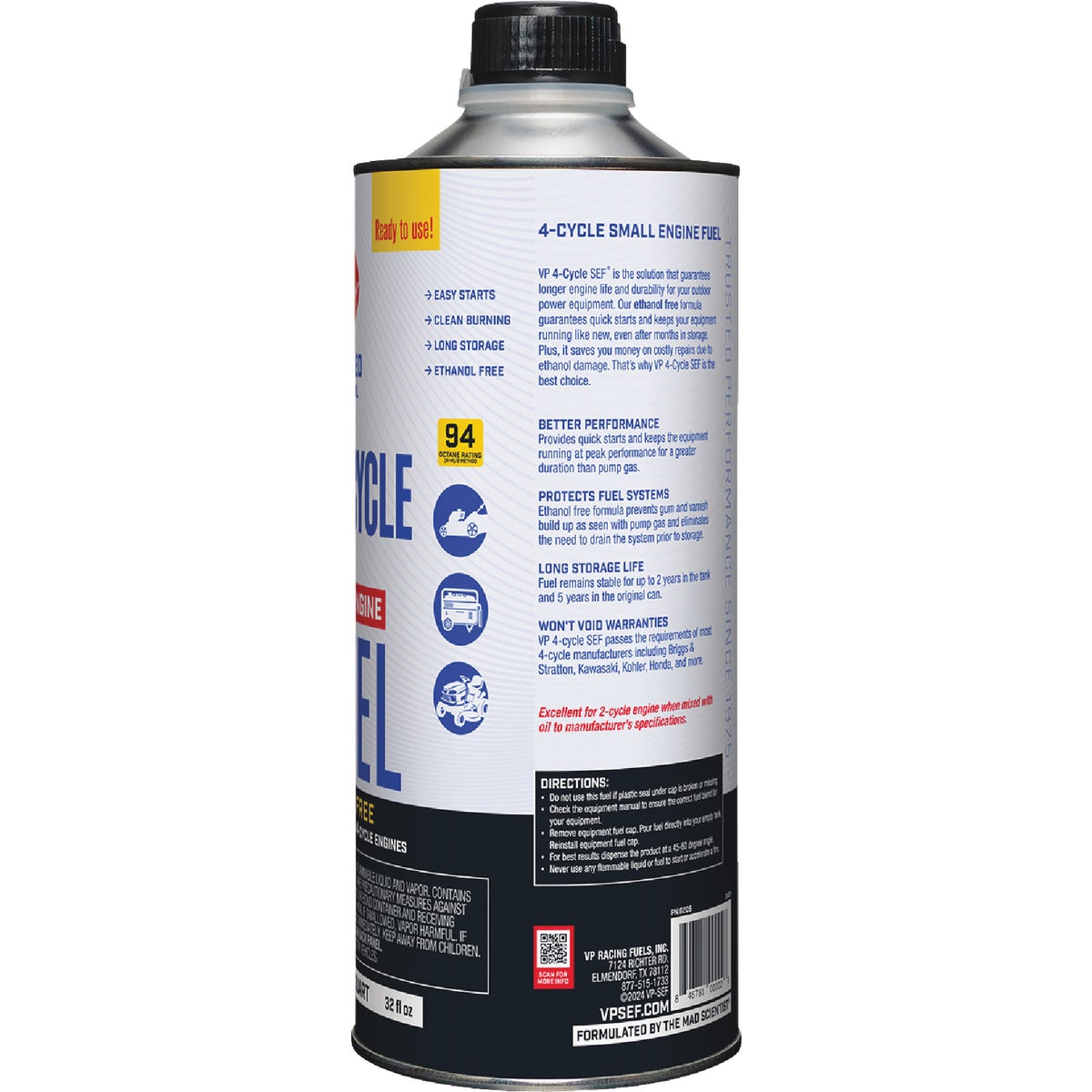 VP Racing Fuels 32 Oz. Ethanol-Free 4-Cycle Fuel Image 2