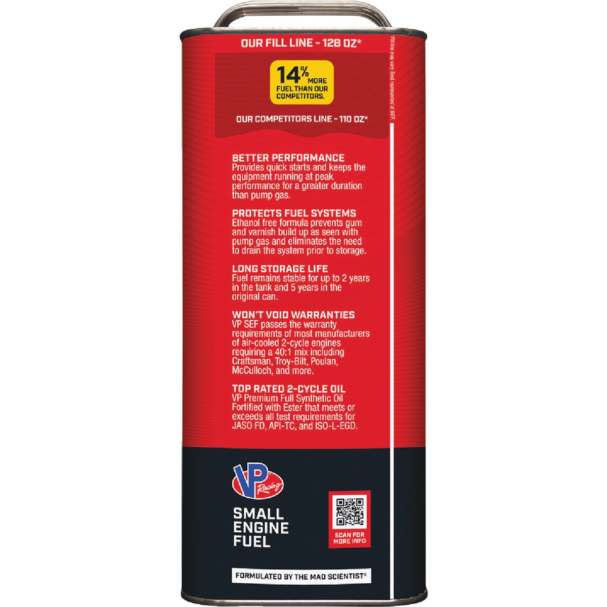 VP Racing Fuels 1 Gal. 40:1 Ethanol-Free Gas & Oil Pre-Mix Image 3