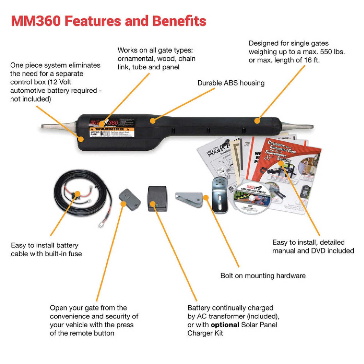Mighty Mule MM371W 16 Ft. 550 Lb. Smart Single Gate Opener Kit Image 8