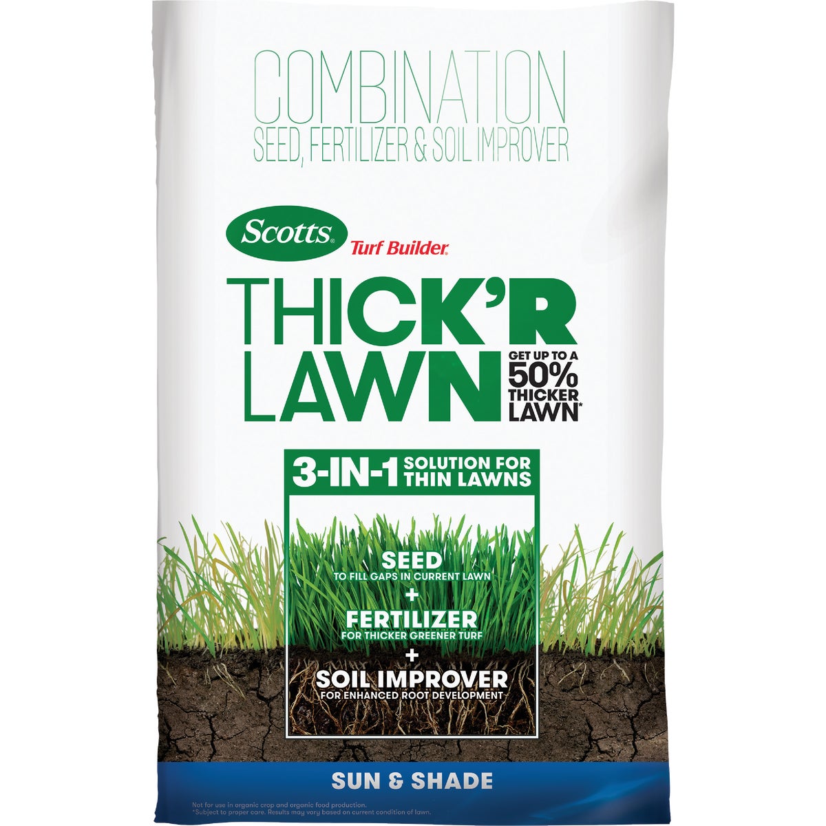 Scotts Turf Builder Thick'R Lawn 12 Lb. 1200 Sq. Ft. Sun & Shade Grass Seed, Fertilizer, and Soil Improver Combination Image 1