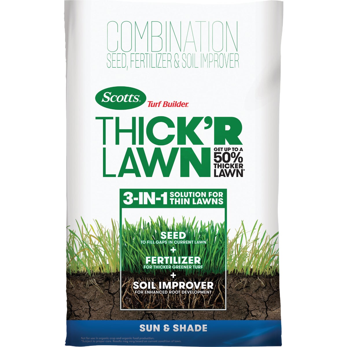 Scotts Turf Builder Thick'R Lawn 40 Lb. 4000 Sq. Ft. Sun & Shade Grass Seed, Fertilizer, and Soil Improver Combination Image 1