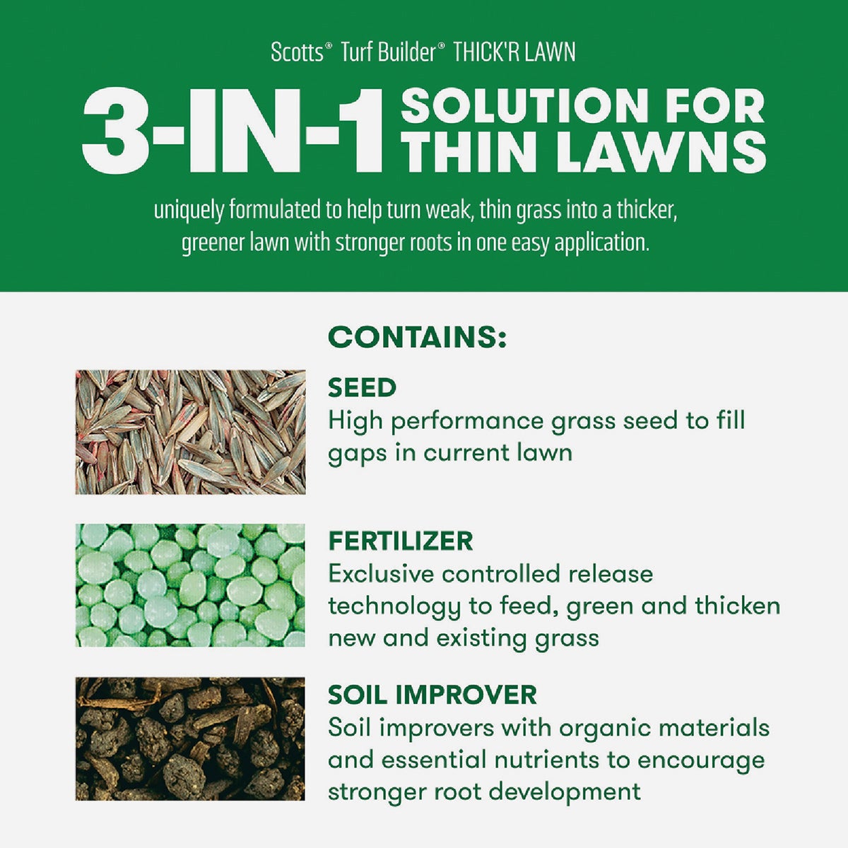 Scotts Turf Builder Thick'R Lawn 12 Lb. 1200 Sq. Ft. Tall Fescue Mix Grass Seed, Fertilizer, and Soil Improver Combination Image 2