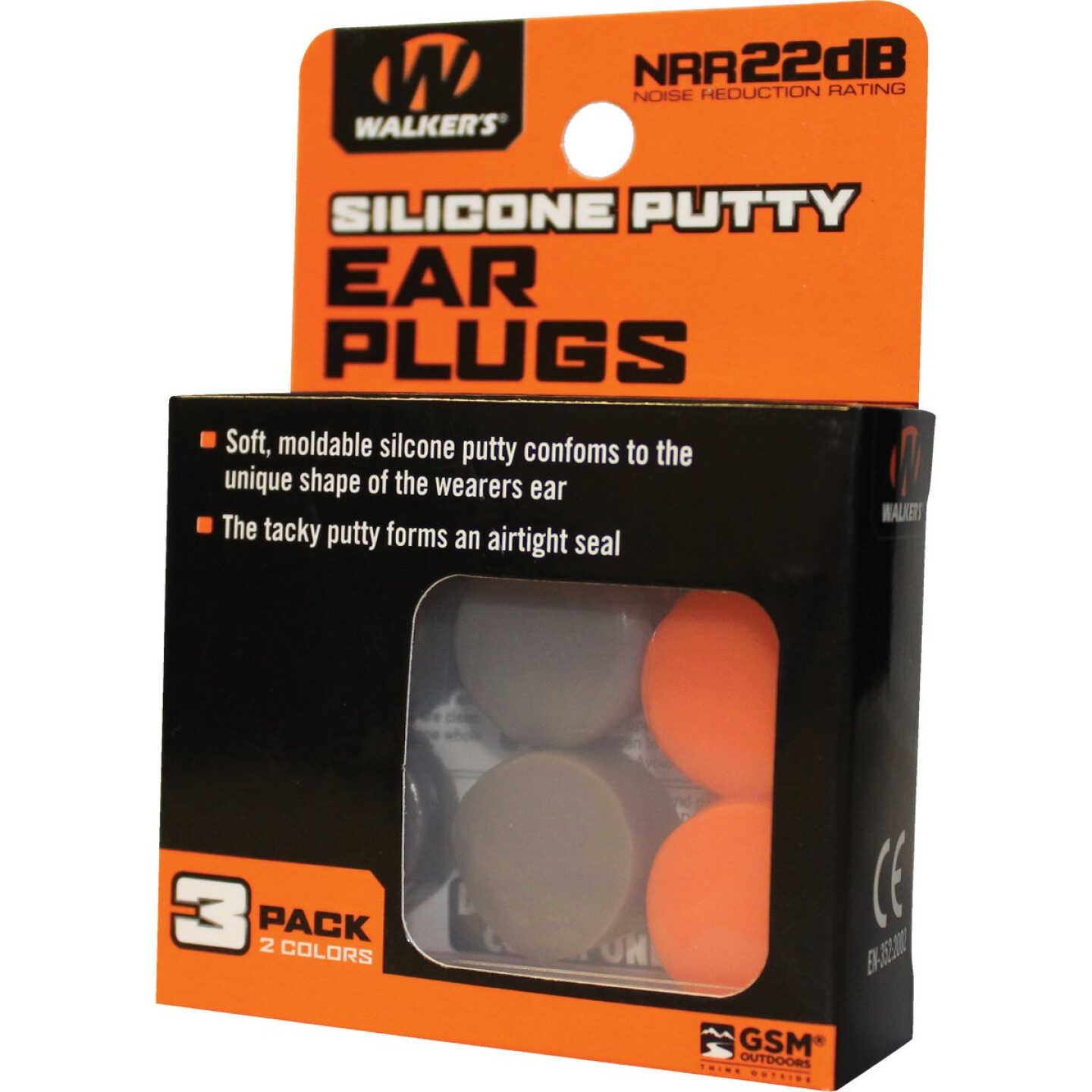 Walker's Silicone Putty Orange & Dark Earth Ear Plugs (3-Pair) Image 1
