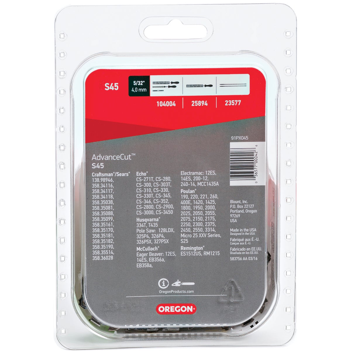 Oregon S45 AdvanceCut Saw Chain for 12 in. Bar - 45 Drive Links - fits Echo, Craftsman, Poulan, Makita, Remington, Husqvarna and more Image 7