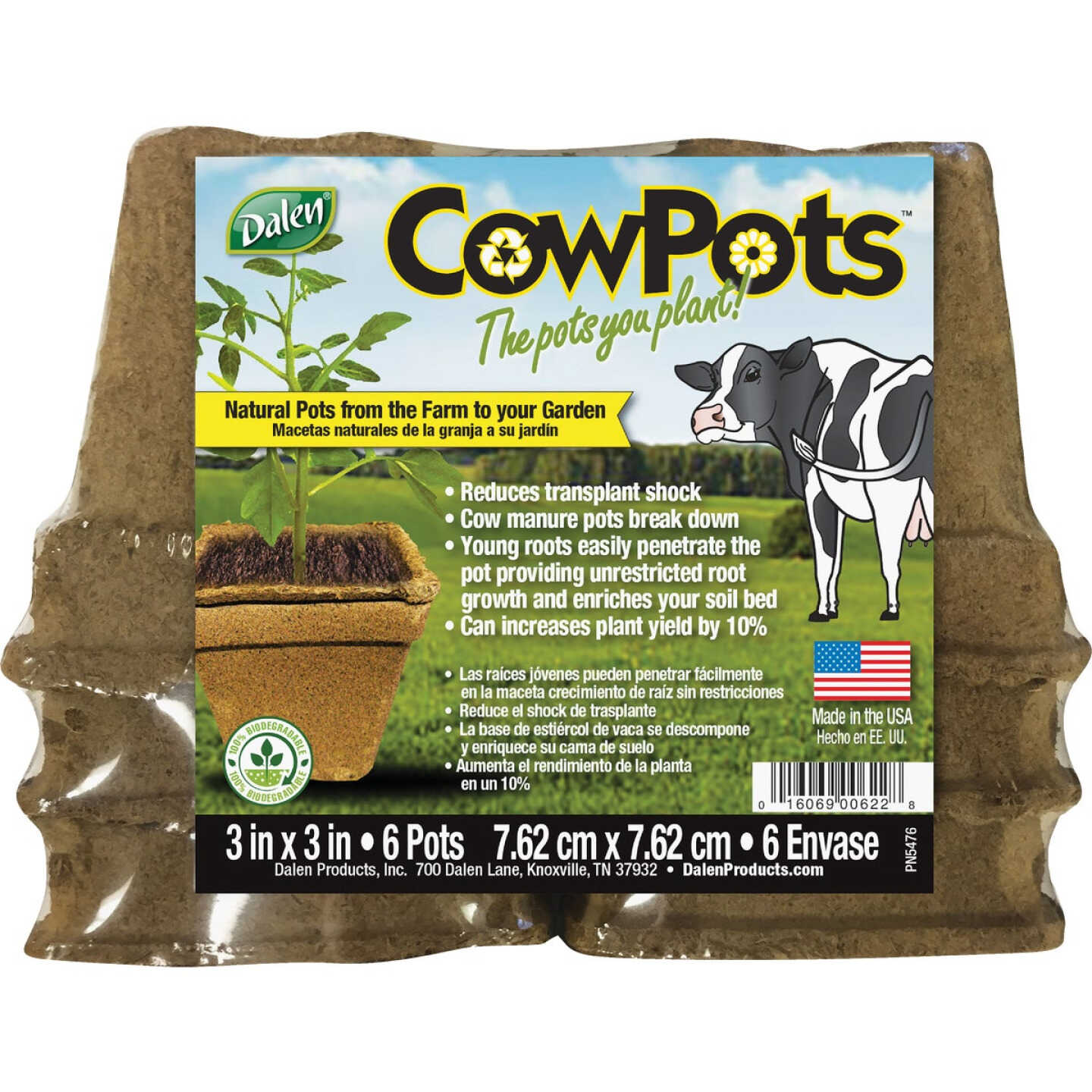 Dalen CowPots 3 In. W. x 3 In. L. Square Cow Manure Grow Pot (6-Pack) Image 1