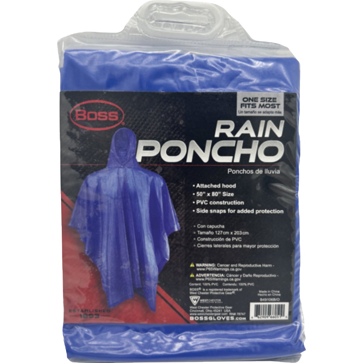 Boss 50 In. x 80 In. Blue Rain Poncho
