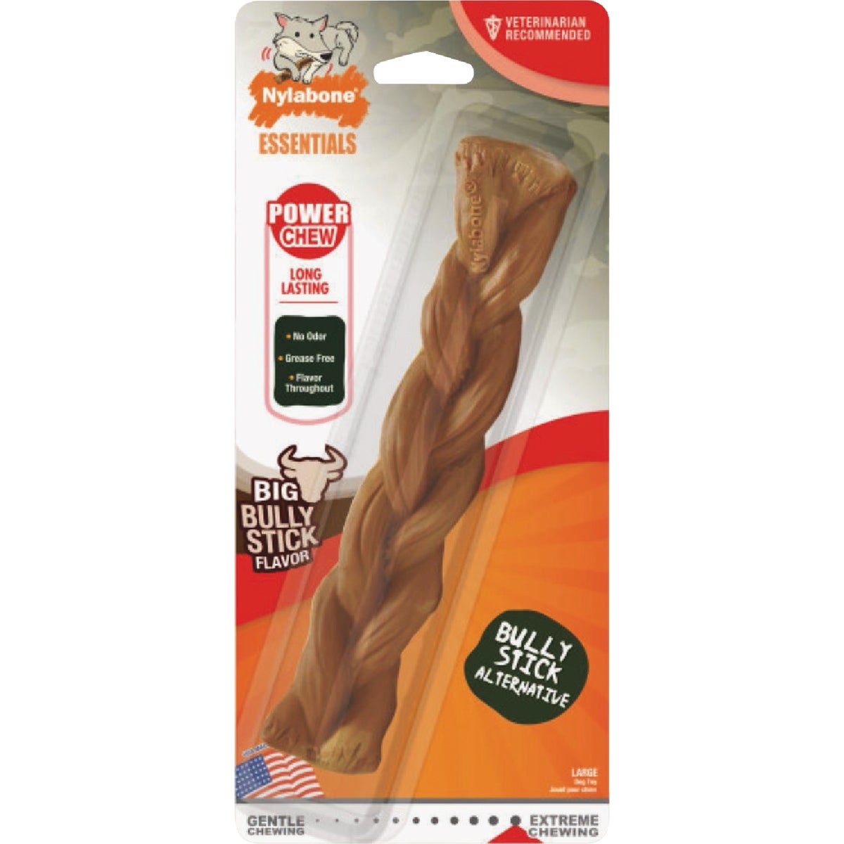 Nylabone Essentials Power Chew Large Braided Bully Stick Alternative Chew Toy