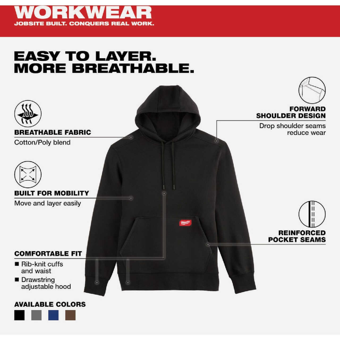 Milwaukee FREEFLEX 2XL Black Midweight Pullover Hooded Sweatshirt Image 3