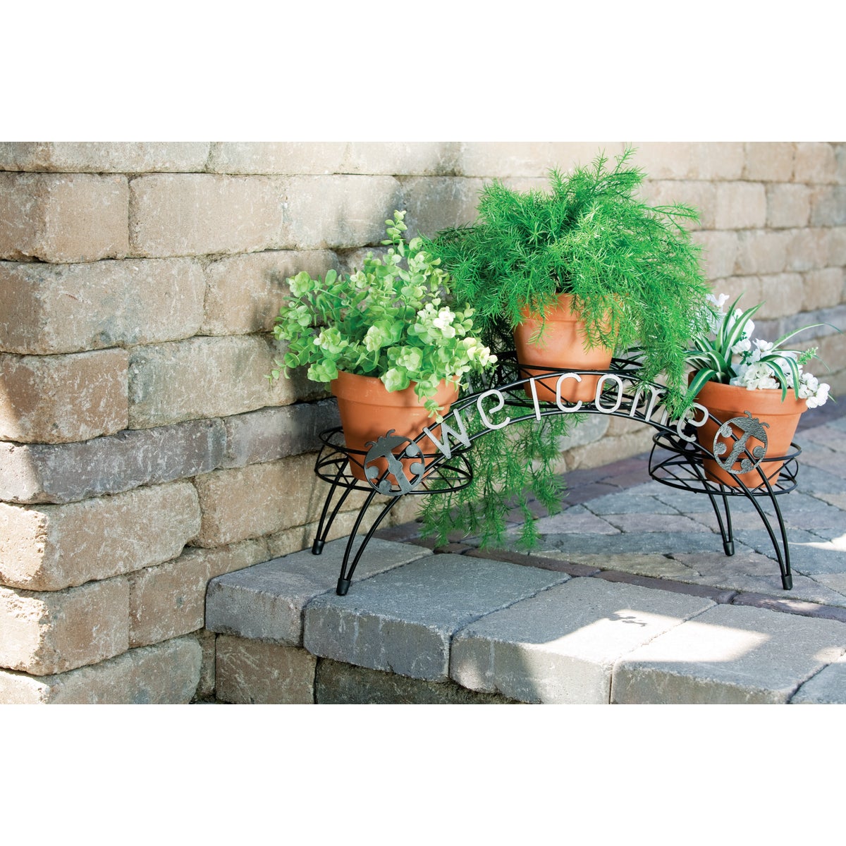 Best Garden Black Epoxy-Coated Steel 11 In. H. Welcome Plant Stand Image 2