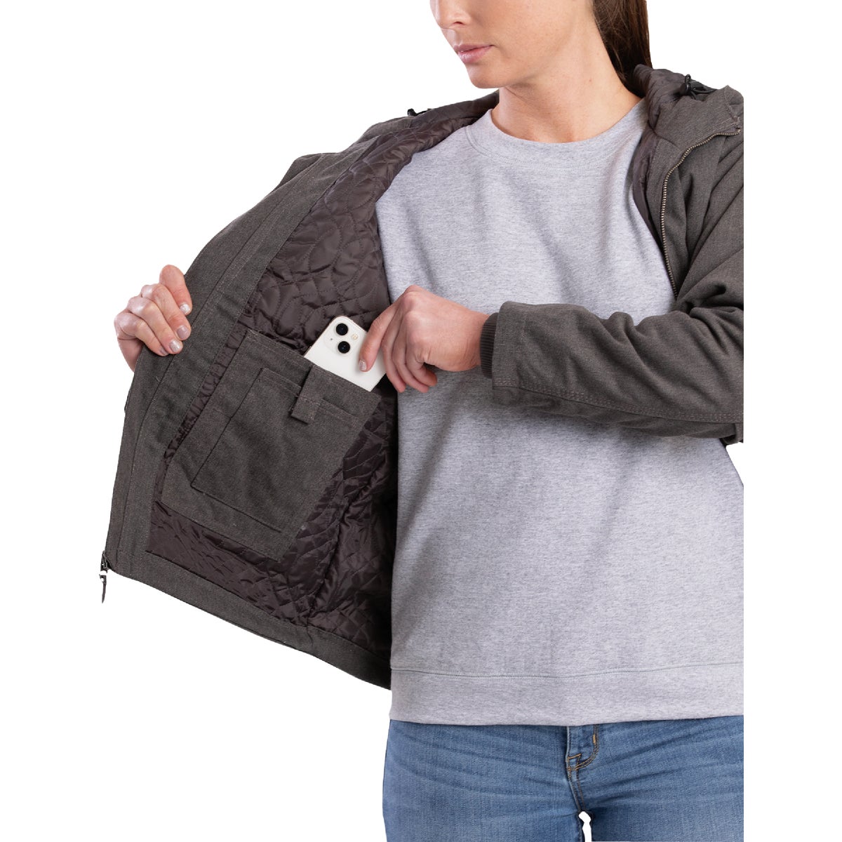 Berne Women's Small Titanium Heathered Duck Hooded Jacket Image 5