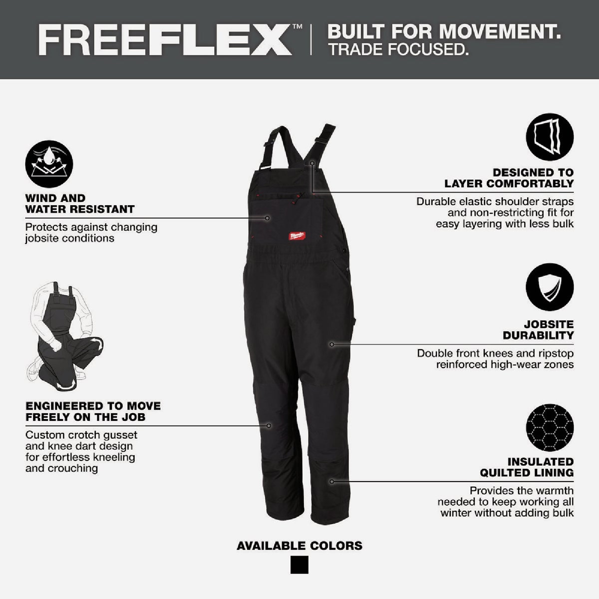 Milwaukee FREEFLEX Men's 2XL Black Insulated Bib Overalls Image 5