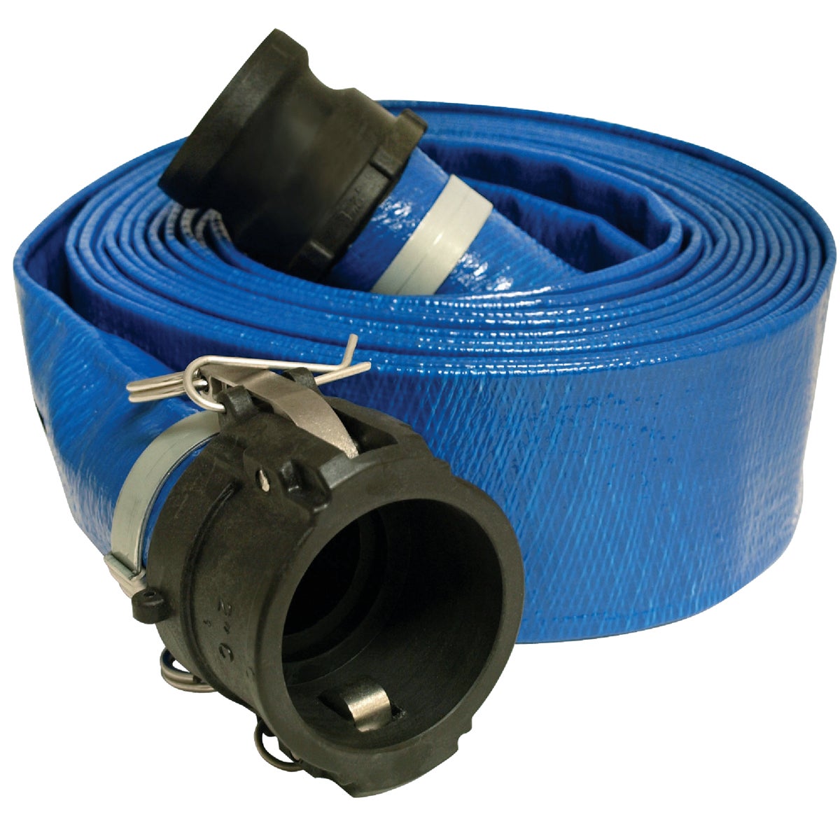 Apache 2 In. x 50 Ft. Blue Lay Flat Discharge Hose w/Poly Cam Lock Fittings Image 1