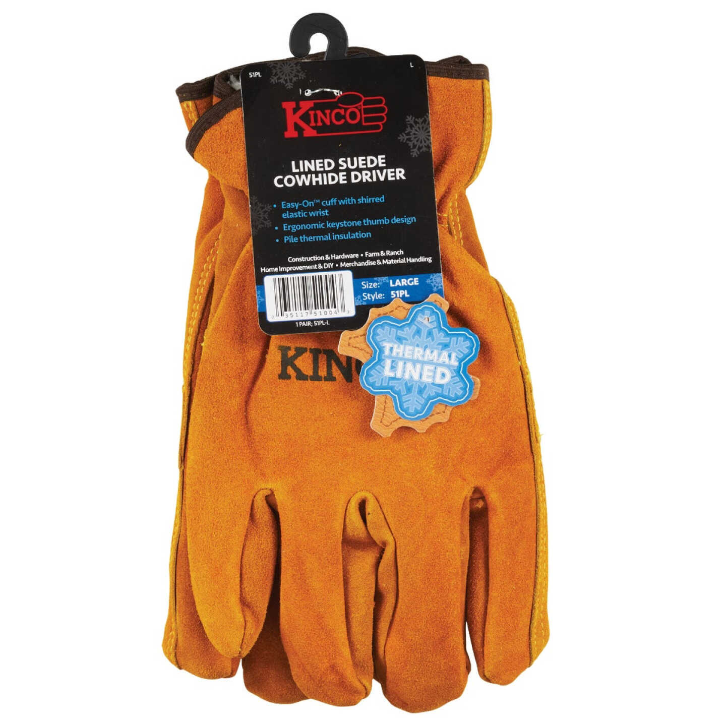 Kinco Men's Large Suede Cowhide Pile Lined Winter Work Glove Image 2