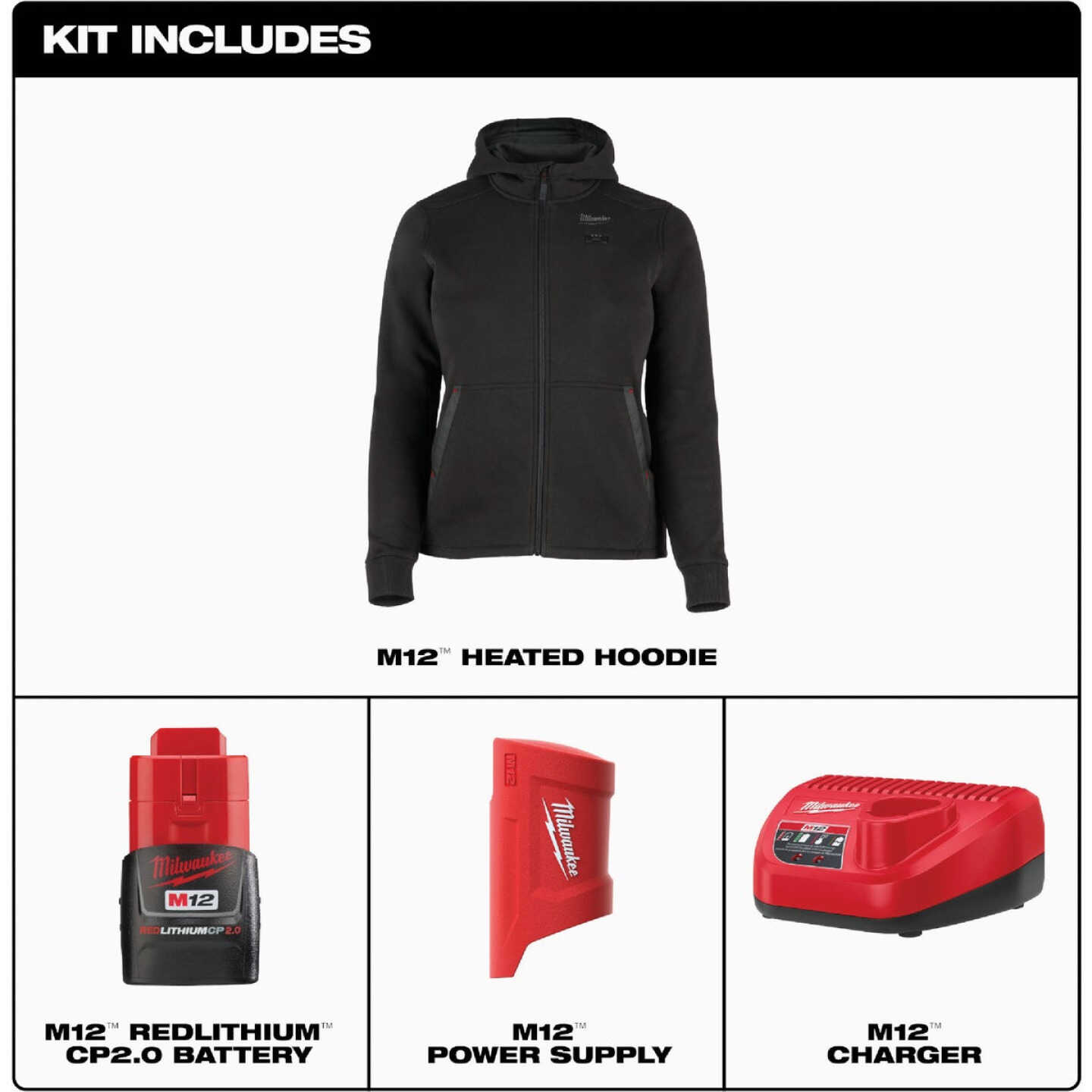 Milwaukee M12 Women's Large Black Full-Zip Heated Hoodie Kit Image 4