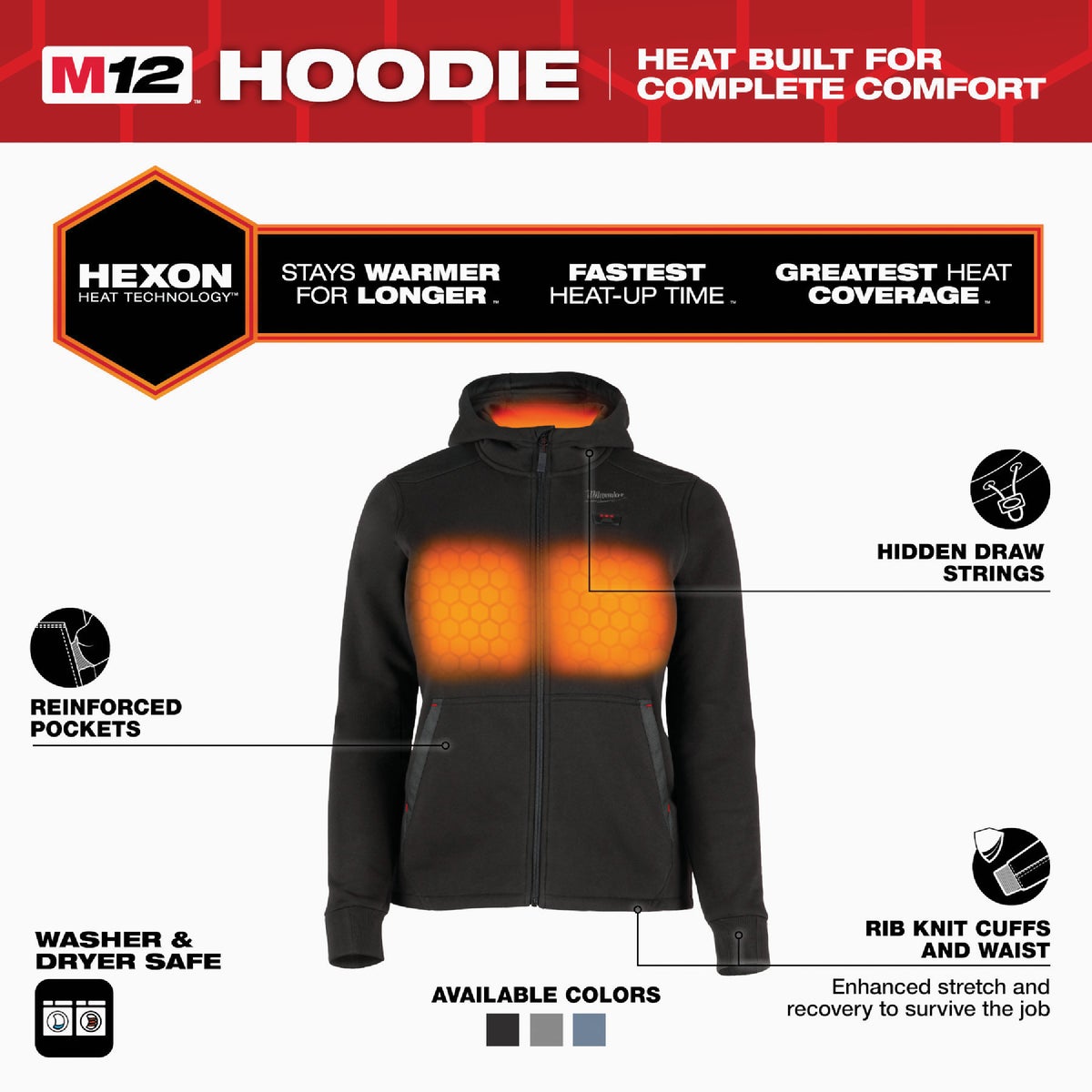 Milwaukee M12 Women's Large Black Full-Zip Heated Hoodie Kit Image 3