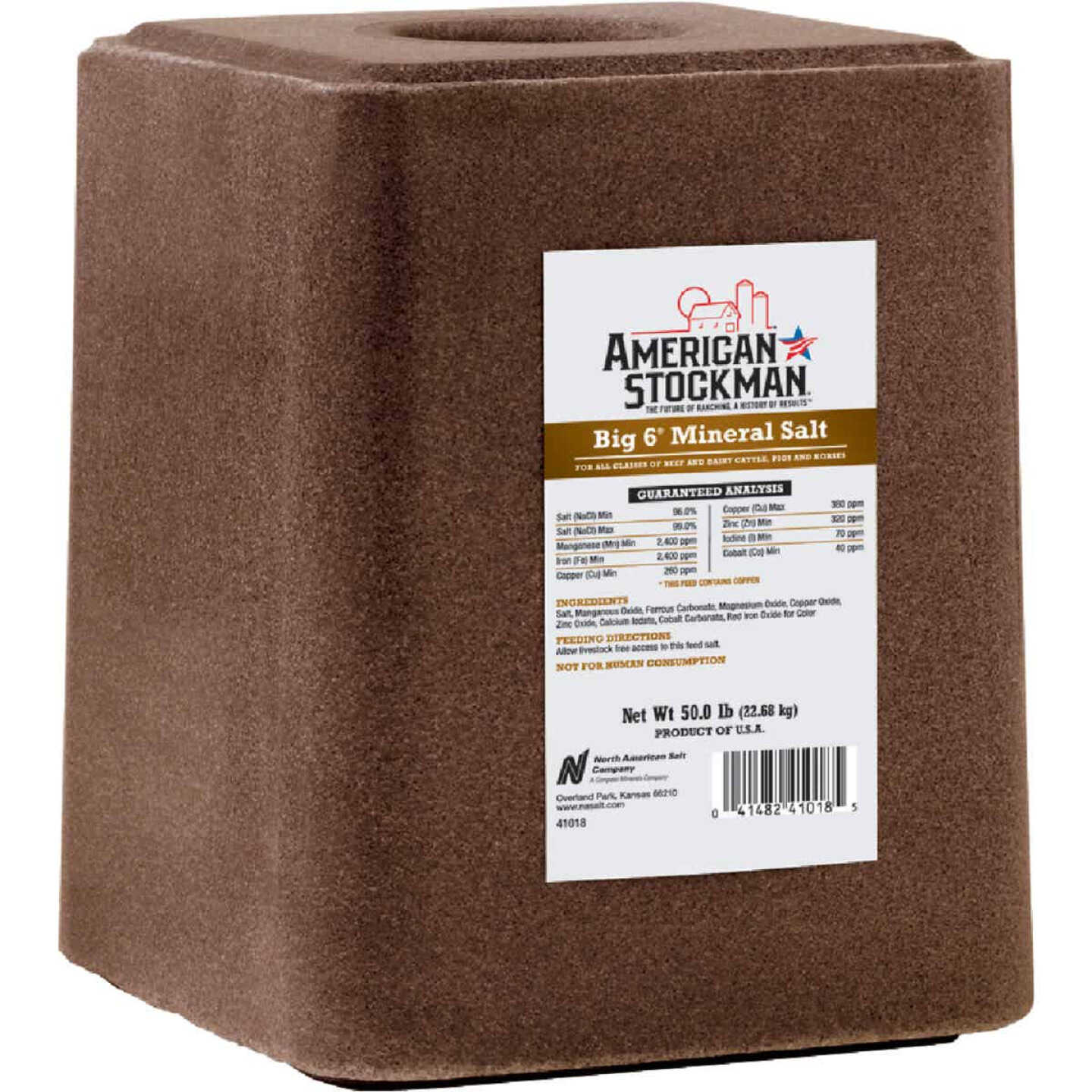 American Stockman 50 Lb. Trace Mineralized Salt Block Image 1