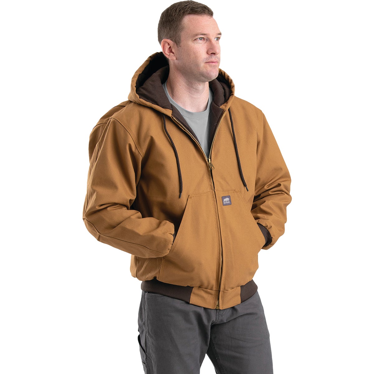 Berne Heritage Men's Large Brown Duck Hooded Active Work Jacket