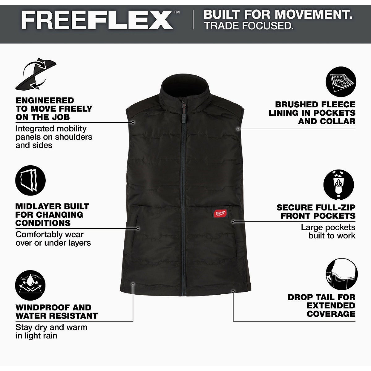 Milwaukee FREEFLEX Women's Large Black Lightweight Insulated Vest Image 2