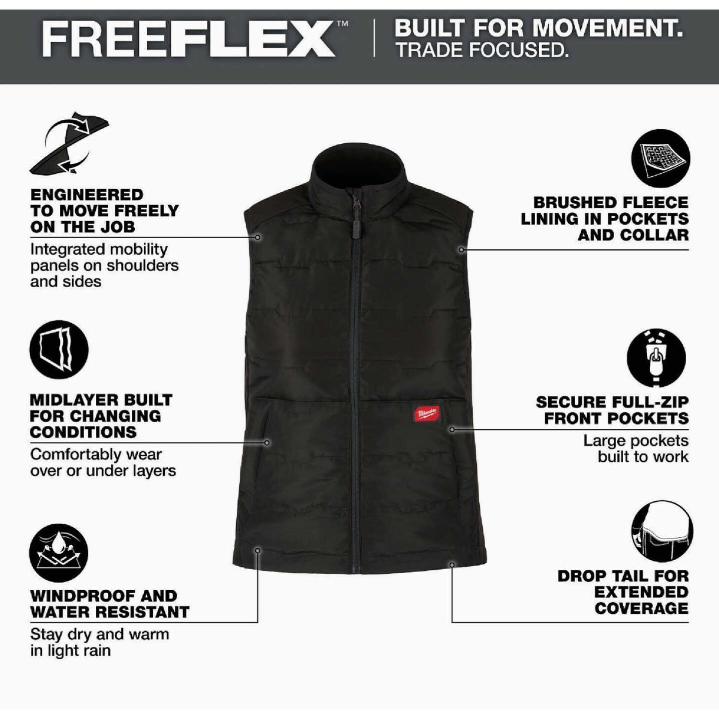 Milwaukee FREEFLEX Women's Large Black Lightweight Insulated Vest Image 2