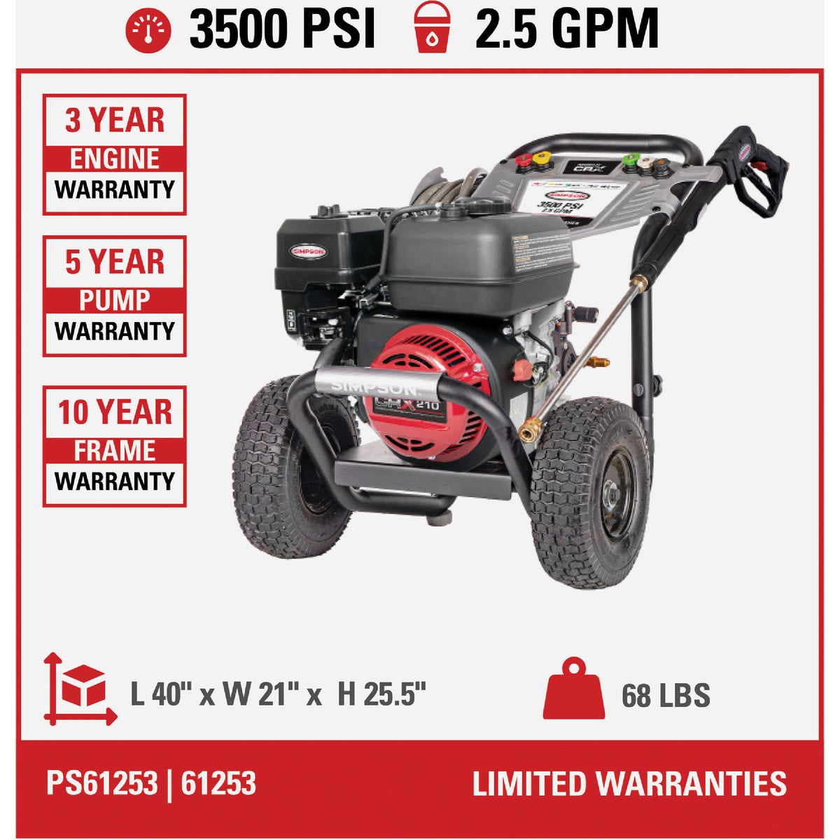 Simpson PowerShot 3500 psi 2.5 GPM Cold Water Professional Gas Pressure Washer Image 3
