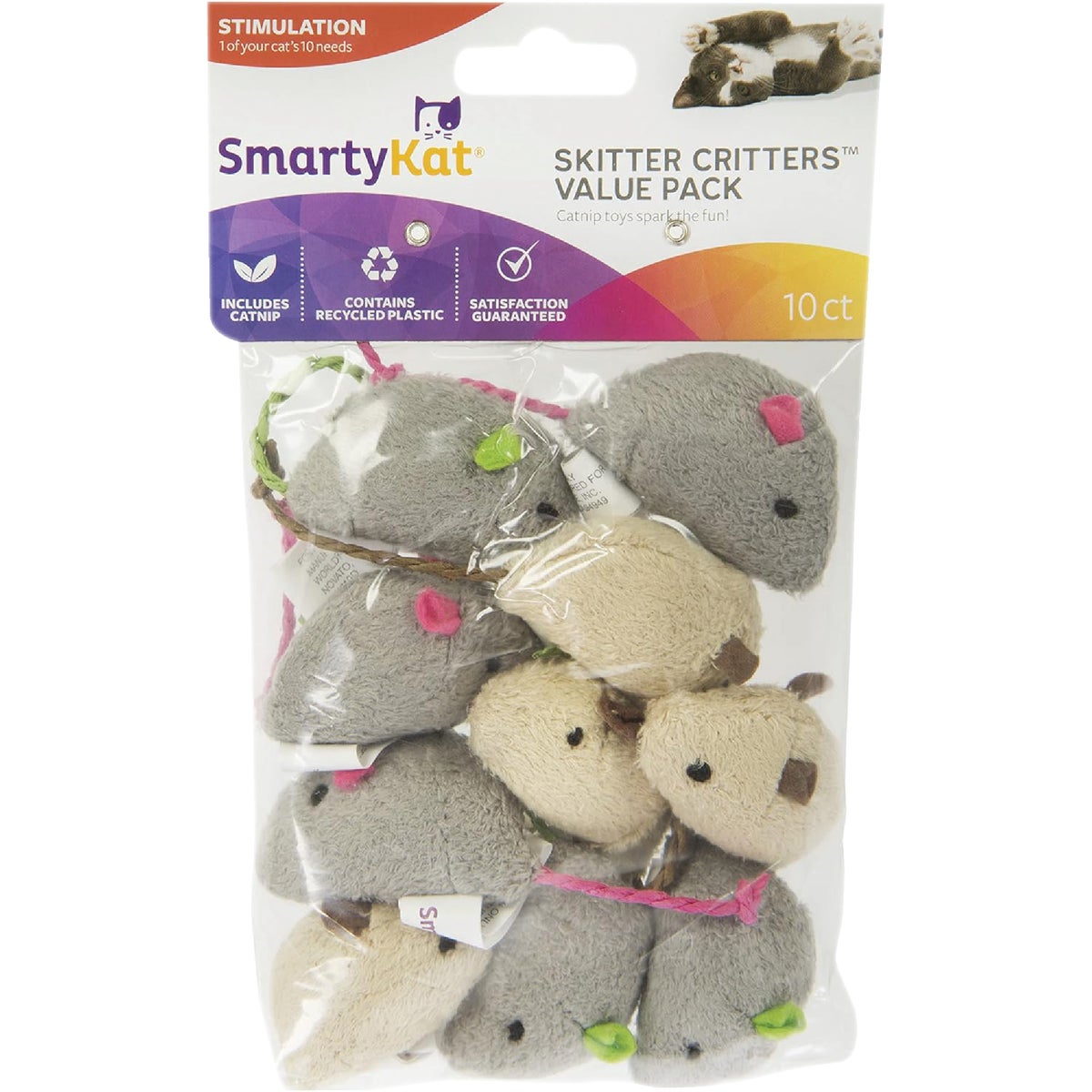 SmartyKat Skitter Critters Plush Catnip Mice Cat Toy (10-Pack)