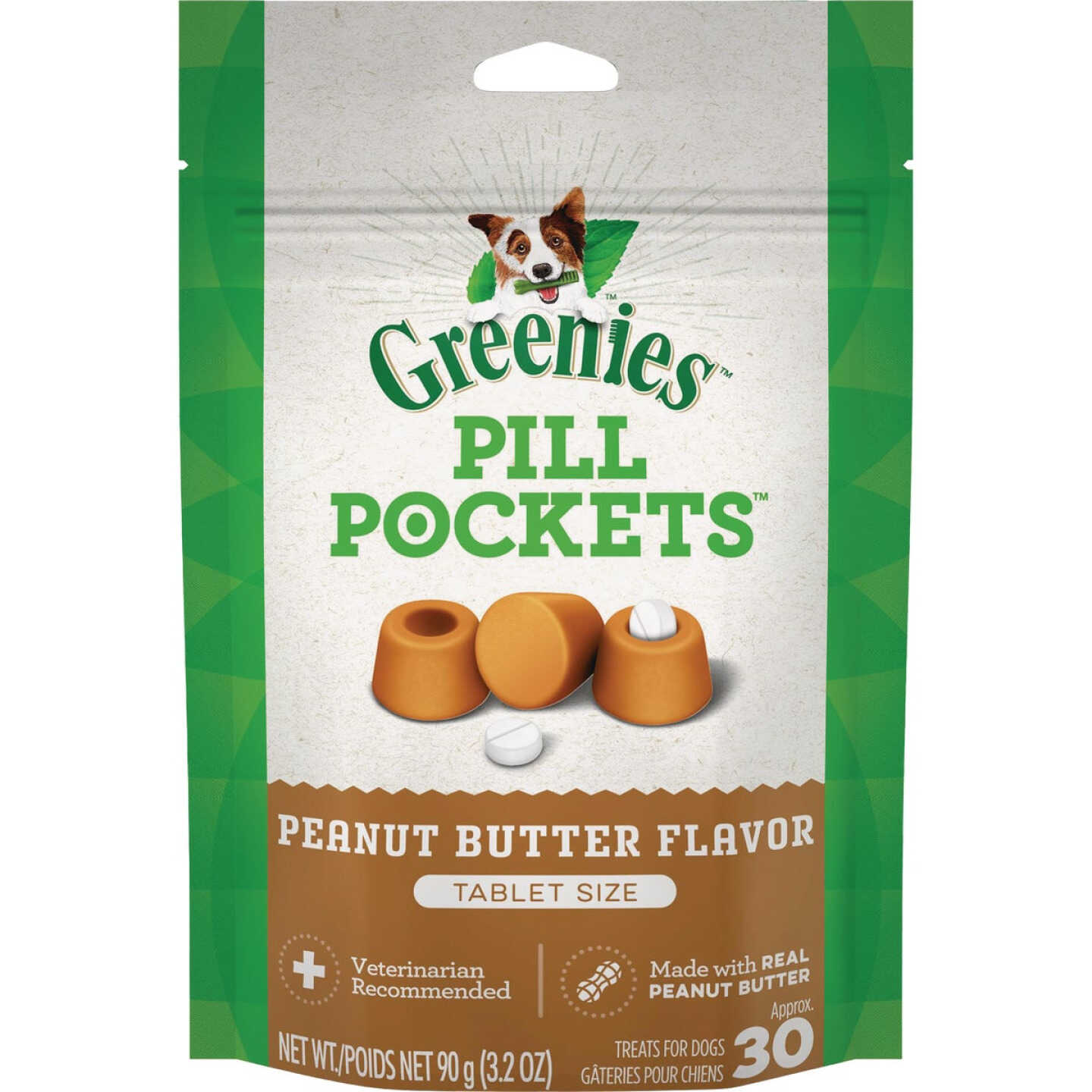 Greenies Tablet Pill Pockets Peanut Butter Flavor Chewy Dog Treat (30-Pack) Image 1