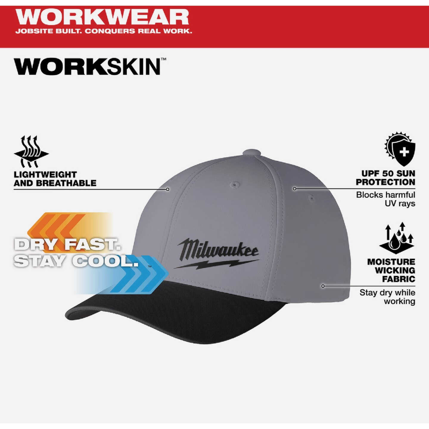 Milwaukee Workskin Dark Gray Performance Fitted Hat, Small/Medium Image 4