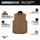 Milwaukee GRIDIRON Men's Medium Brown Sherpa-Lined Vest Image 2