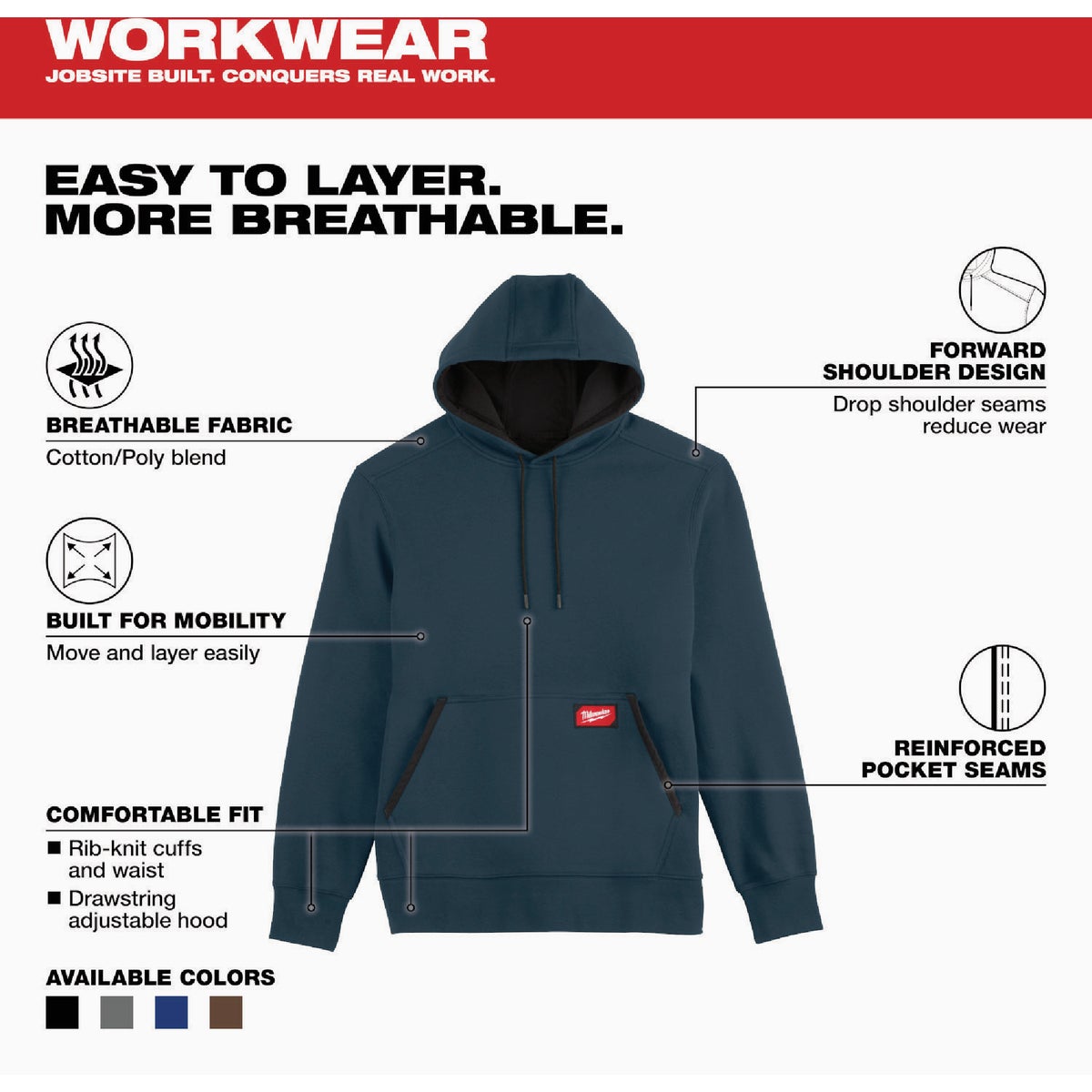 Milwaukee FREEFLEX XL Blue Midweight Pullover Hooded Sweatshirt Image 2