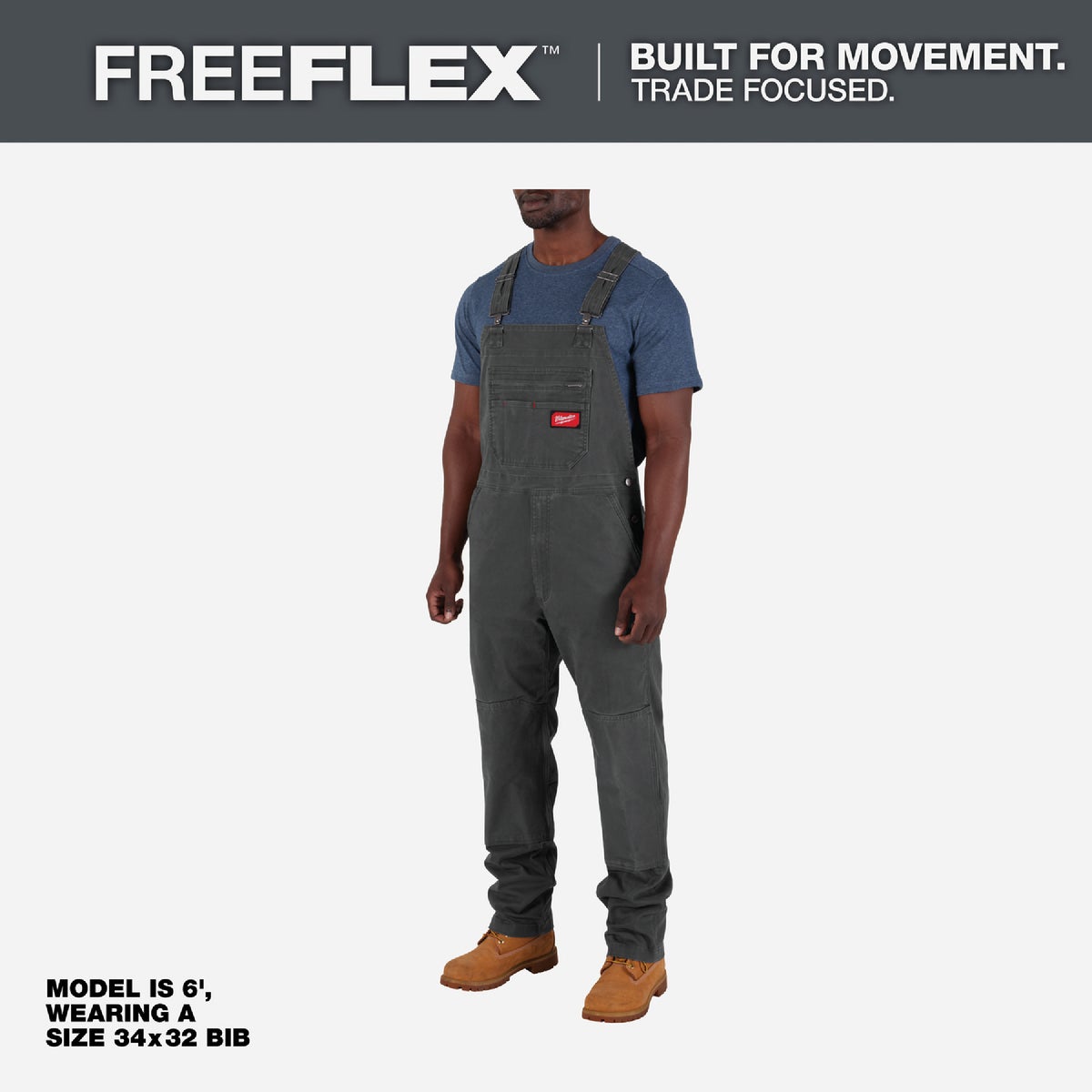 Milwaukee FREEFLEX Men's 30x30 Gray Unlined Bib Overalls Image 4