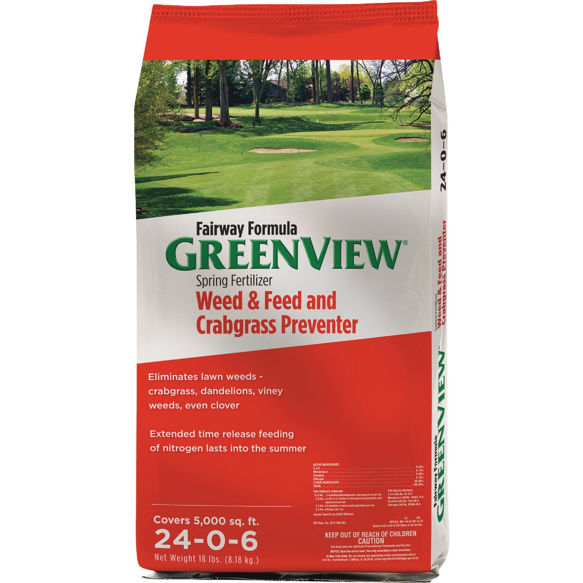 GreenView Fairway 18 Lb. 5000 Sq. Ft. 24-0-6 Spring Fertilizer Weed & Feed and Crabgrass Preventer