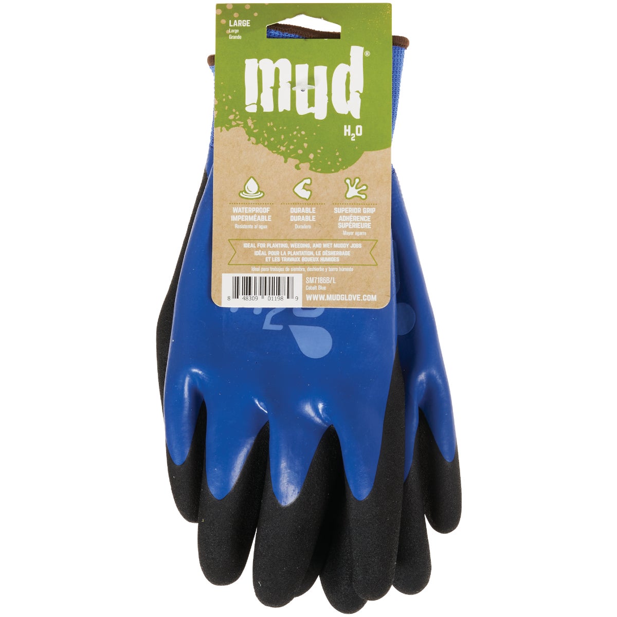 Mud H2O Women's Large Latex Coated Polyester Cobalt Blue Garden Glove Image 2