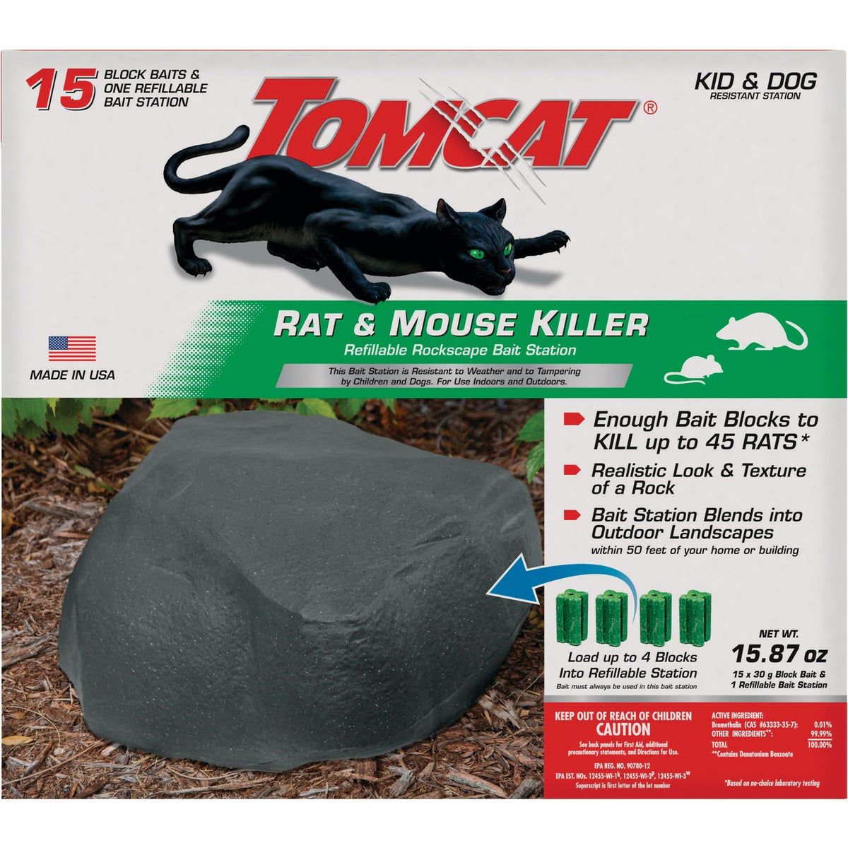 TOMCAT Refillable Rockspace Bait Station with 15 Block Baits & 1 Station